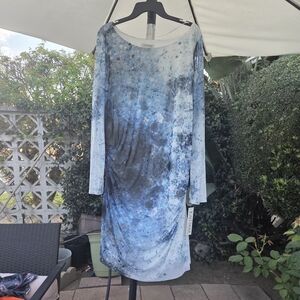 Kay Unger New With Tag Blue Floral Print Mesh Long-Sleeve Dress 3X.